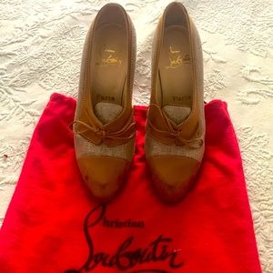 Christian Louboutin 6.5  tan leather with silver gray side